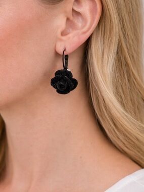 Black Velvet Rose Drop Earrings